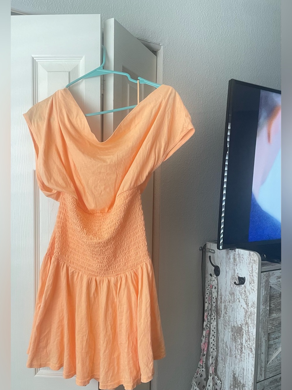 Free People Peach Asymmetrical Smocked Waist Mini Dress